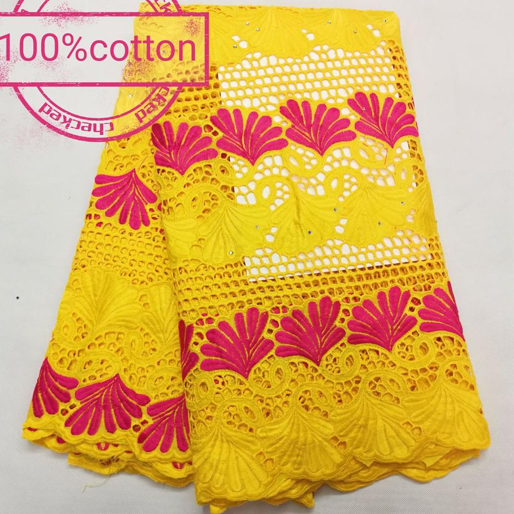 100% Cotton Nigeran Dry Cotton Lace Fabric Embroidery in Switzerland African Swiss Voile Lace Fabrics 5 yards: As pictures  4