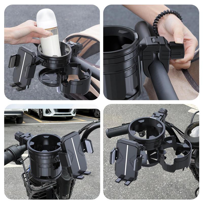 Adjustable cup holder for strollers, adjustable multi-purpose cup holder, user-friendly stroller accessory, black cup holder with