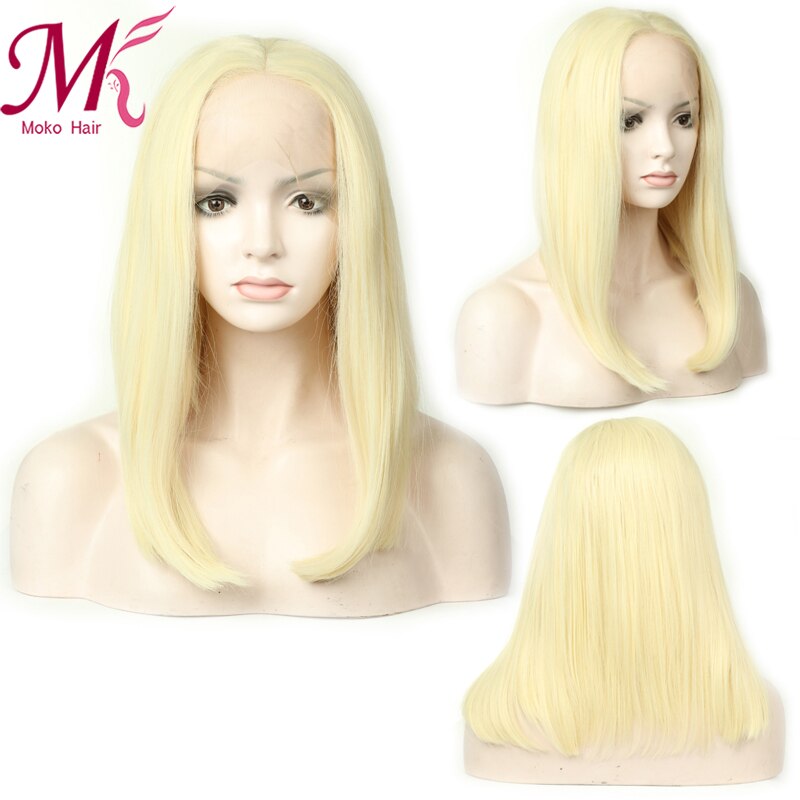 Moko Synthetische Lace Front Pruik Rechte Korte Blonde Kleur 613 Bob Pruiken Midden Deel Natuur Cosplay Pruik Voor Vrouwen