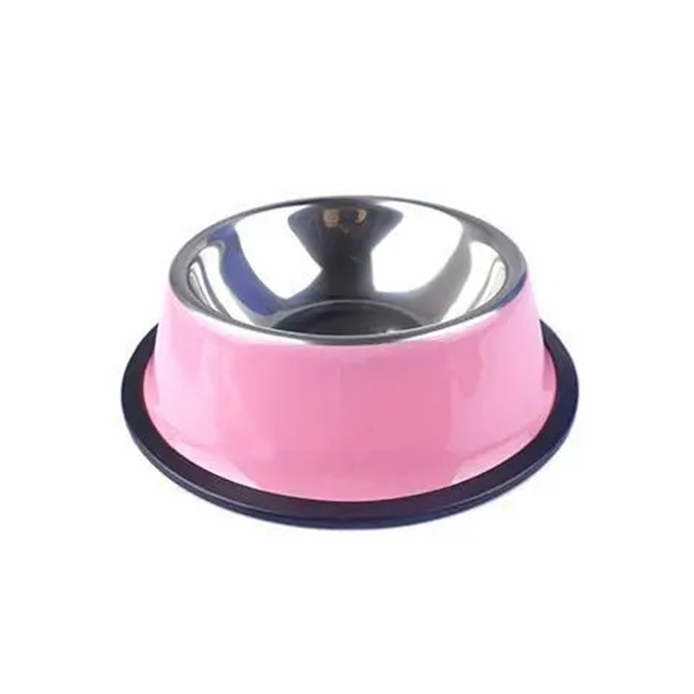 Aangepaste roestvrijstalen voerbak Kattenbak Hondenvoerbak Multi-specificatie Anti-val voerbak Voerbak Voeden Dierbenodigdheden: M / Roze