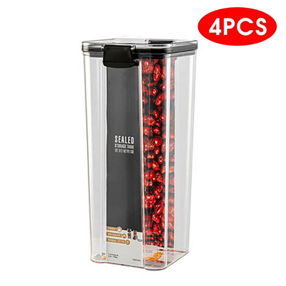 700/1300/1800ml madopbevaringsbeholder plastikkøkkenkøleskab nudelboks multigrain lagertank gennemsigtige forseglede dåser: 4 stk 1800ml