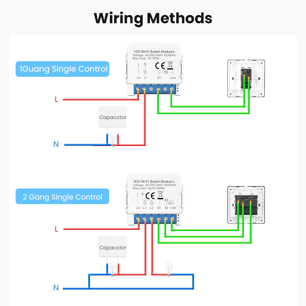 Avato tuya wifi slimme doe-het-zelf lichtschakelaarmodule 1 2 -voudig zonder nuldraad, smart life app, afstandsbediening, werkt met alexa en google home