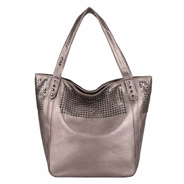 Säck stor väska klassiska nitar handväskor kända märken kvinnor axelväska casual shopping tote hög kapacitet damer crossbody väskor: Champagneguld