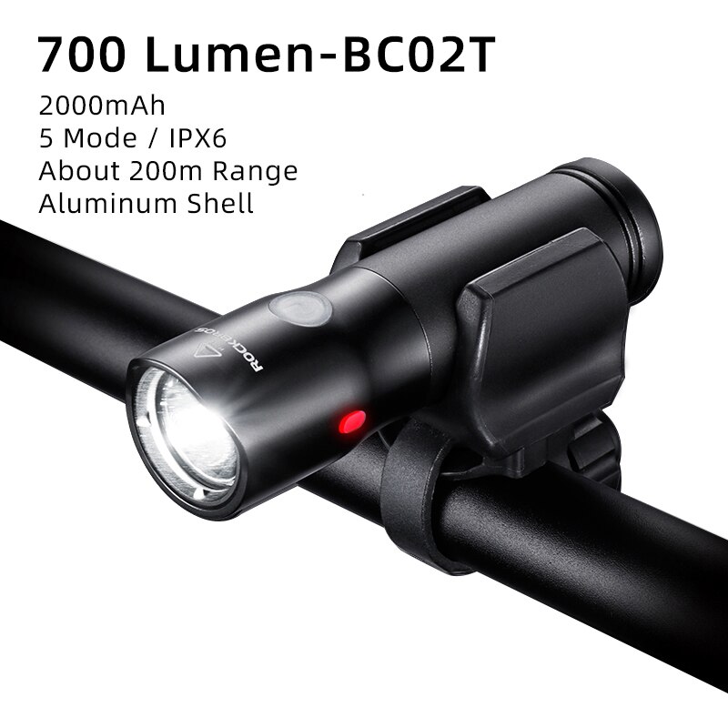 ROCKBROS-luz delantera para bicicleta, faro LED de 700 lúmenes, recargable vía USB, IPX6 resistente al agua, para MTB y carretera: BC02T601