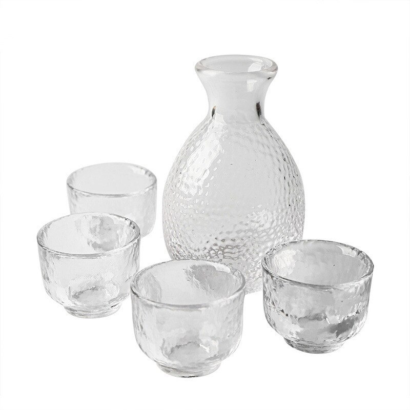 Japanese Style Glass Sake Bottle Wine Glass Set Transparent Hammer Pattern White Wine Glass Small Sake Cup Shochu Bottle