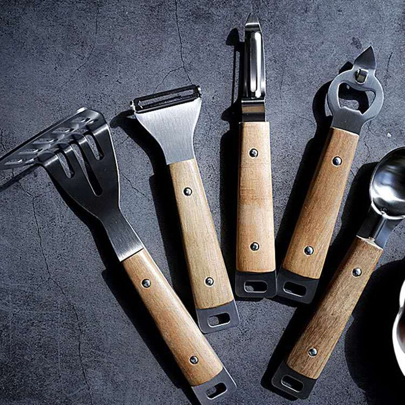 Wood Handle Puree Potato Masher Pusher Smooth Mashed Pressed Vegetable Slicer Shredder Peeler Peeler Fruit Tools Ice Cream Scoop