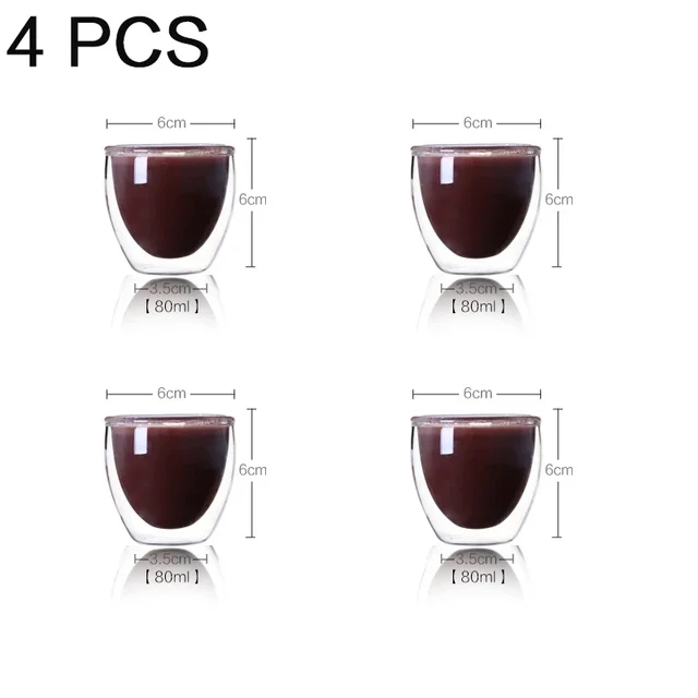 Dubbelwandige glazen beker warmte-isolatie transparante handgemaakte theedrankbekers MINI whiskyglazen espresso koffiemok: Black