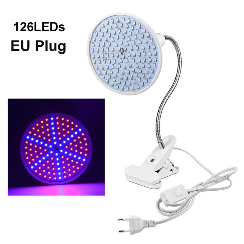 LED Growing Lamp Plant Bulb Full Spectrum LED Light Grow Clip Holder For Greenhouse Vegetable Flowers Indoor Ampoule: 126LEDs With EU Plug