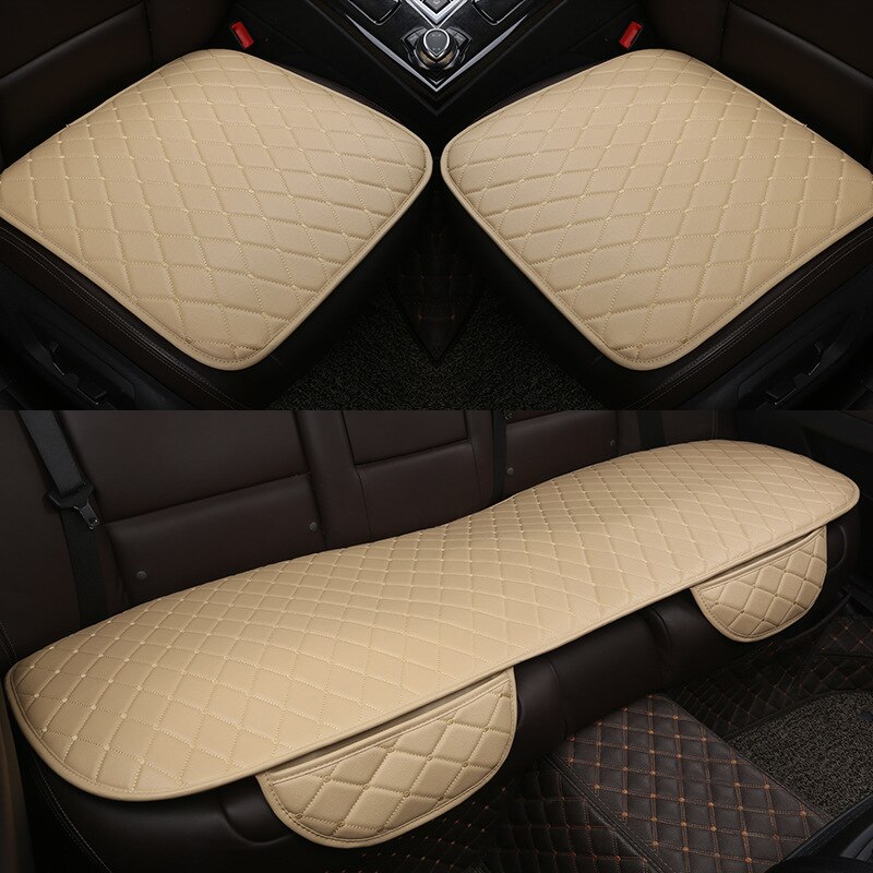 3PCS Car Seat Covers Automobiles Seat Protection Cushion Full Set PU Leather Universal Auto Interior Accessories Mat Pad: Beige