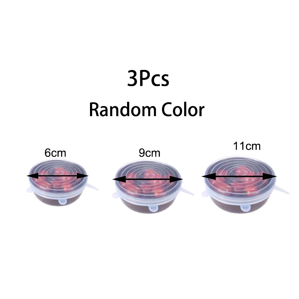 6/12 stk silikone låg til køkkengrej skål universal silikonelåg mad genanvendelige stræklåg madindpakning skål køkkenpropper: 3 stk runde tilfældige