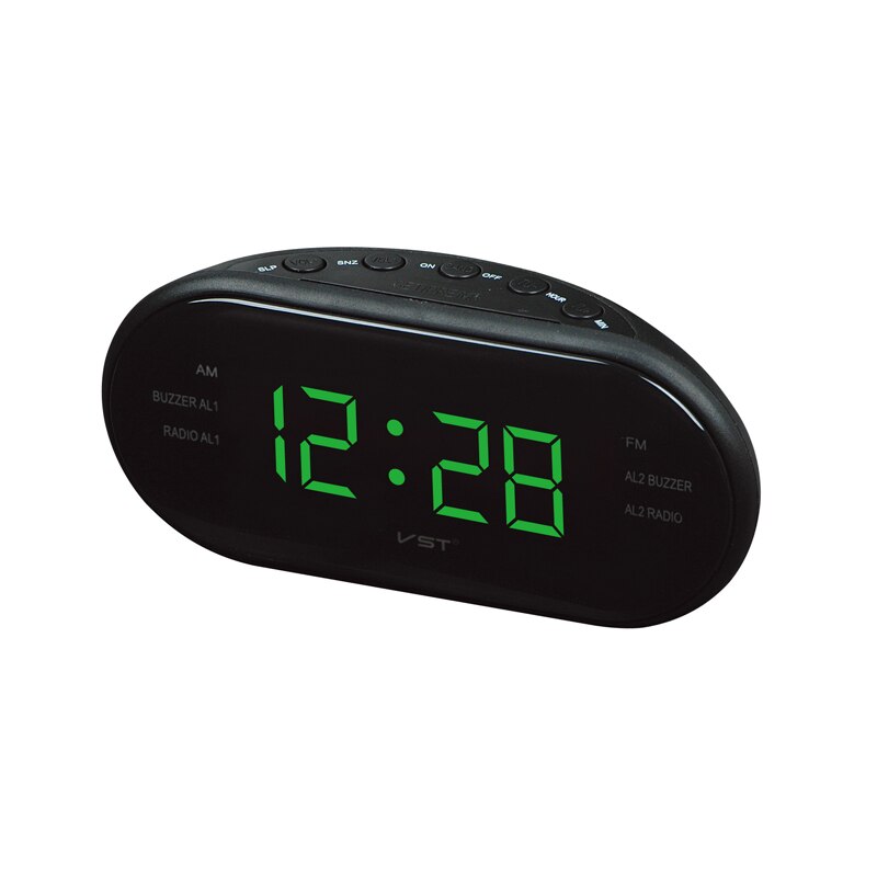 17*6*8.5cm Modern AM/FM LED Clock Radio Electronic Desktop Alarm Clock Digital Table Clocks Snooze Function: Green