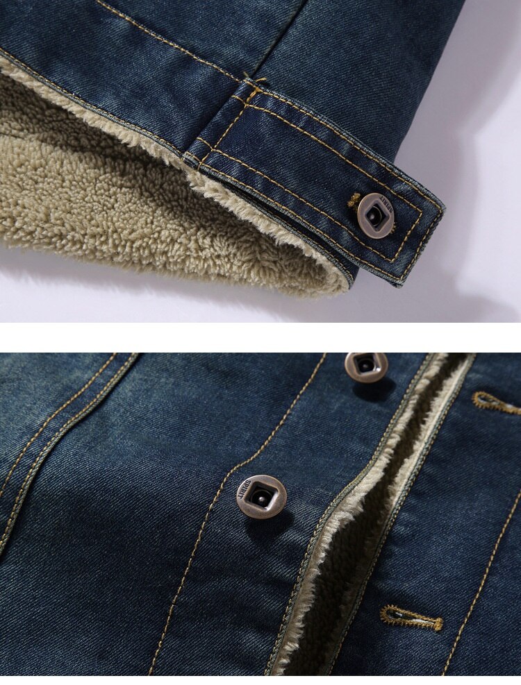 Sherpa Männer Jacken Plus Größe 6XL Winter Mantel Parka Innere Vlies Denim Jacke drehen-unten Jeans Outwear Mantel Herren kleidung, ZA292