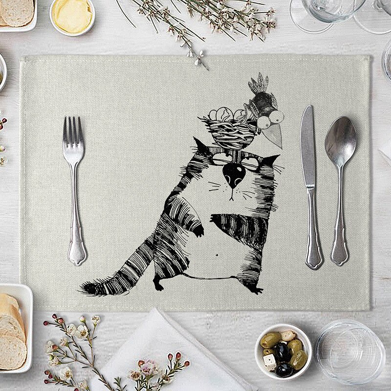Leuke Cartoon Kat Patroon Tafel Mat Grappige Kat Servet Placemat Keuken Decoratie Dining Accessoires: 6