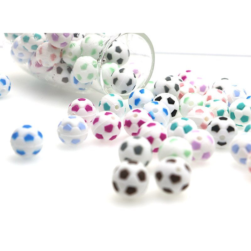kovict 5pcs Silicone Beads 15mm Baby Teether Football Food Grade Silicone Soccer Round Bead BPA Free Bracelet