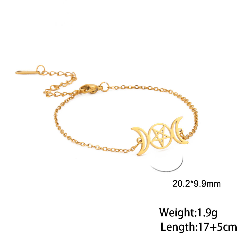 COOLTIME Triple Moon Goddess Bracelet for Women Men Stainless Steel Pentagram Magic Wicca Amulet Bracelet Jewelry Birthday: Gold-color