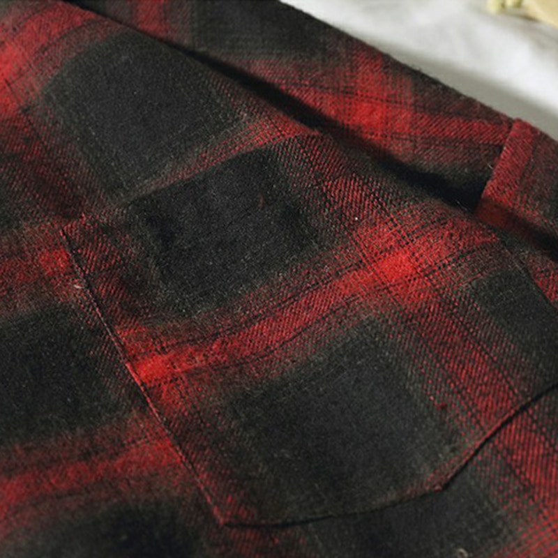Skjorte herre tøj retro plus size herre skjorter lange ærmer plaid koreansk stil harajuku enkeltradet