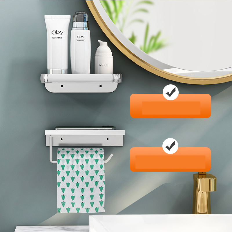 Portable Aluminum Alloy Wall Mounted Toilet Paper Holder with Tray Punch-Free Toilet Paper Roll Holder Bathroom Accessories