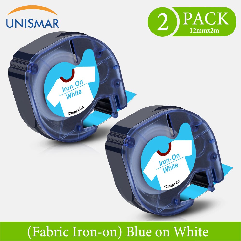 Unismar Veelkleurige Compatibel Voor Dymo Lt 18769 18773 18777 Stof Ijzer-On Label 18768 18775 18779 Voor Letratag LT-100H labeler: 2PK Blue on White