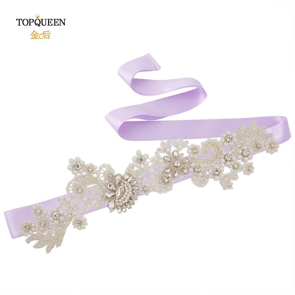 TOPQUEEN S157 Hochzeit Schärpe Braut Gürtel funkelnd Schärpe für Kleid Plus Größe Birne Band Schärpe Schwarz Band Strass Gürtel Schärpe gürtel: Lavendel