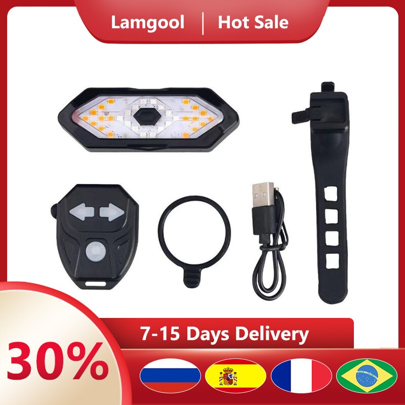 Bike Light Turn Signals Remote Control Bicycle Direction Indicator MTB LED Rear USB Rechargeable Cycling Taillight with Horn
