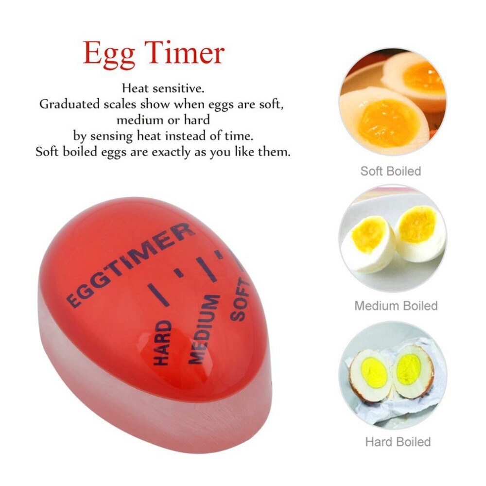 1pcs Egg Perfect Color Changing Timer Yummy Soft Hard Boiled Eggs Cooking Kitchen Eco-Friendly Resin Eggs Timer Red 56mm*45mm