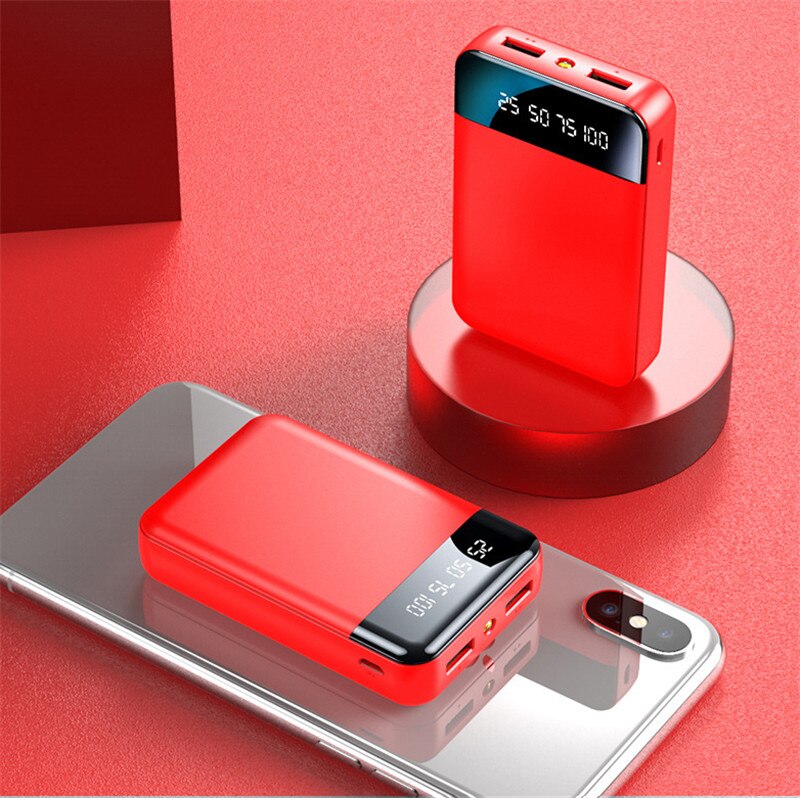 30000mAh Power Bank Mini Portable Phone Charger Outdoor Travel Powerbank LCD Digital Display LED Lighting External Battery Pack: Red