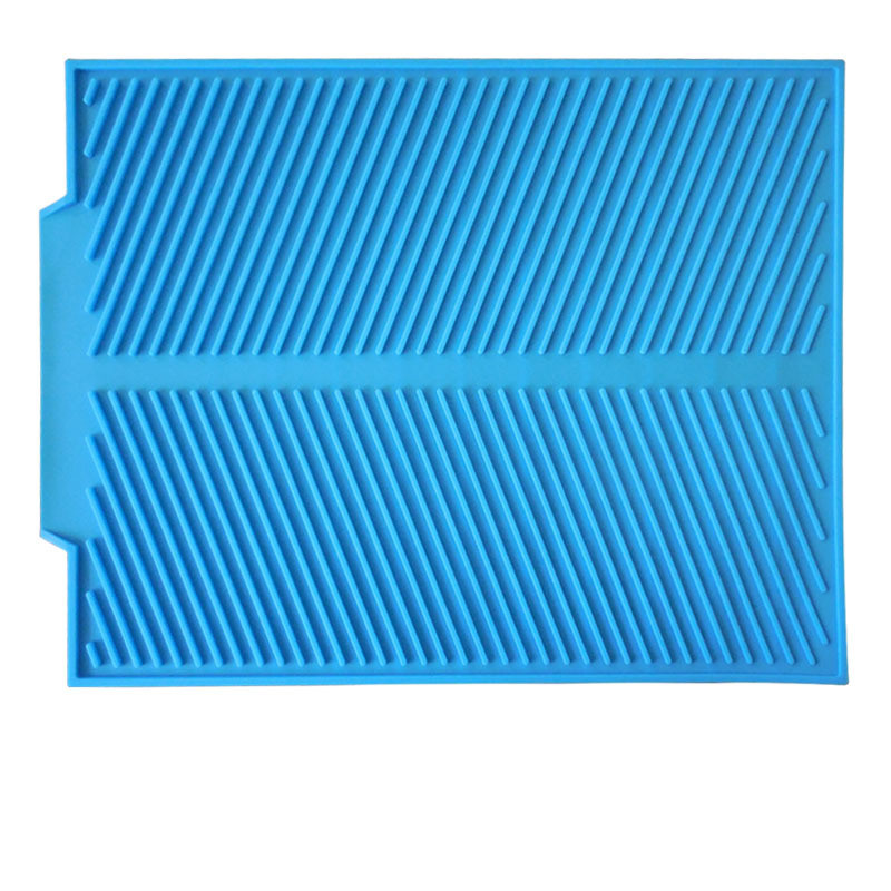 Drain Mat Kitchen Silicone Dish Drainer Mats Large Sink Drying Worktop Organizer Drying Mat for Dishes Tableware: L / Blue