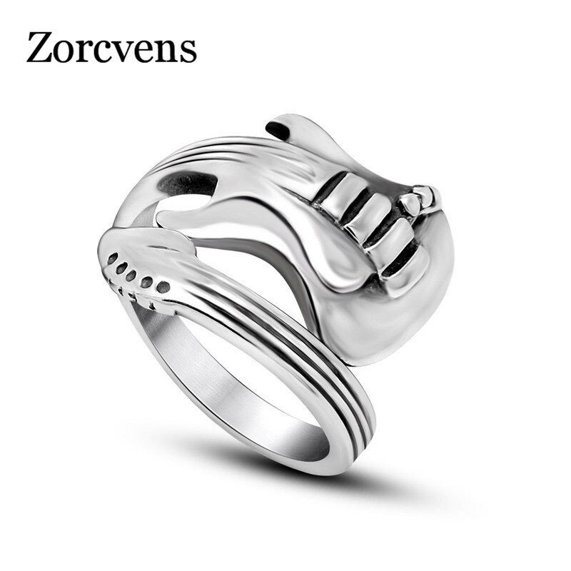 Zorcvens Mode-sieraden Rvs Heren Ring Titanium Staal Gegraveerd Gitaar Punk Rock Classic Ringen Voor Mannen