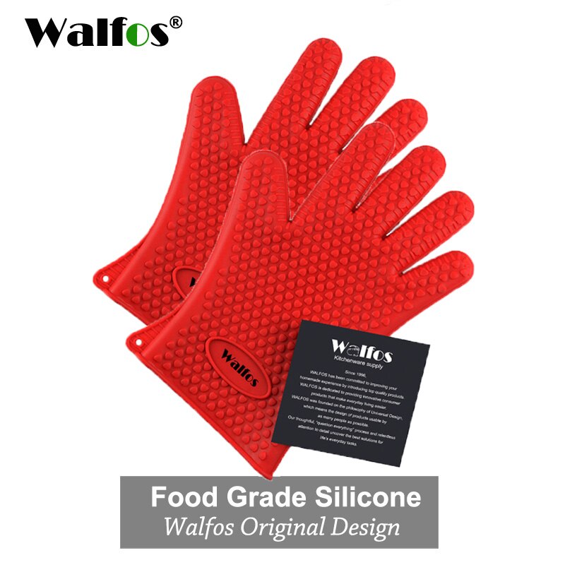 Walfos Silicone Oven Kitchen Glove Heat Resistant Thick Cooking BBQ Grill Glove Oven Mitts Kitchen Gadgets Kitchen Accessories: 2 pcs red