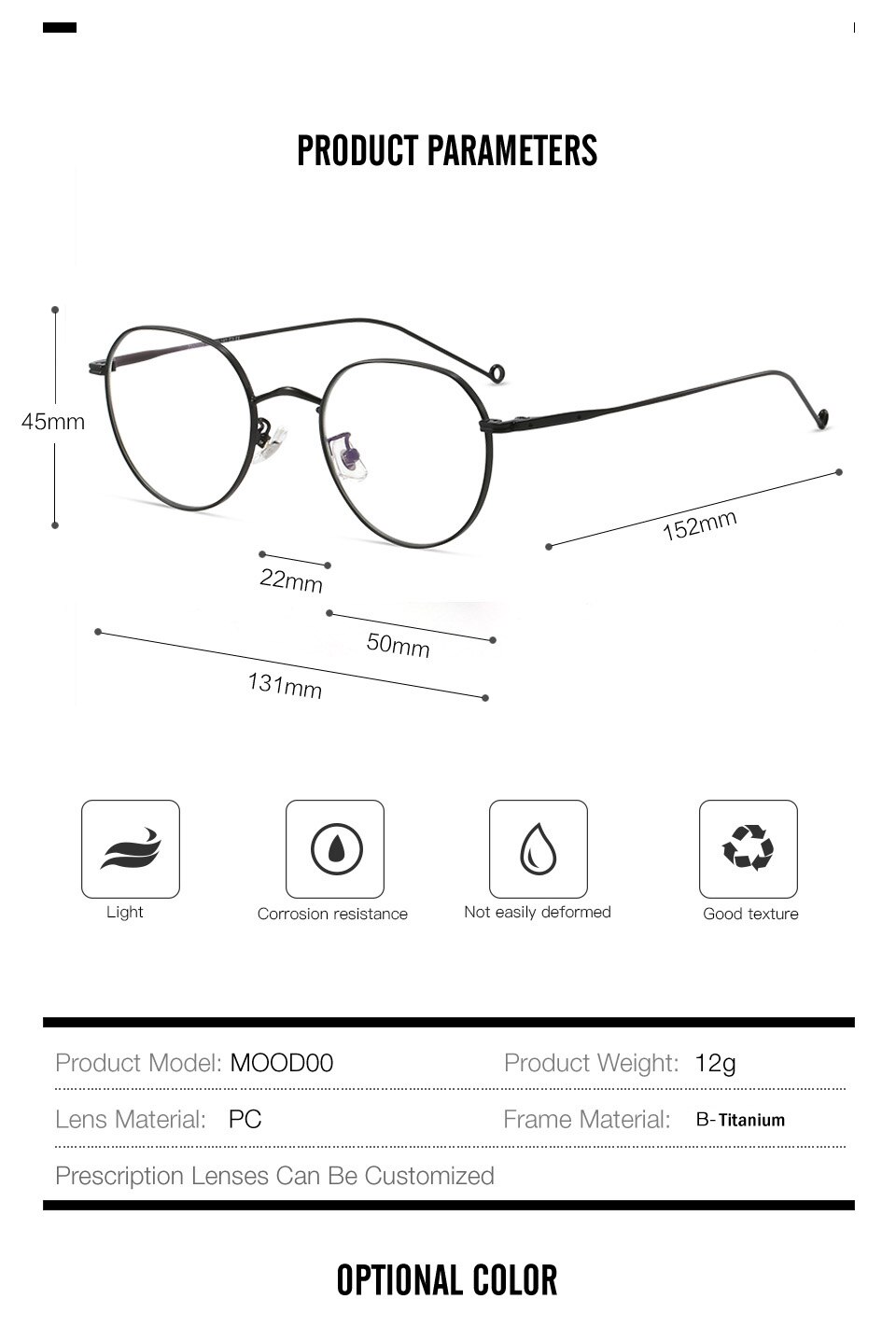 MUZZ B Titanium Women Men Eyeglasses Frames Myopia Hyperopia Prescription Eyewear Frames In The Mood GM Alloy Eyeglasses