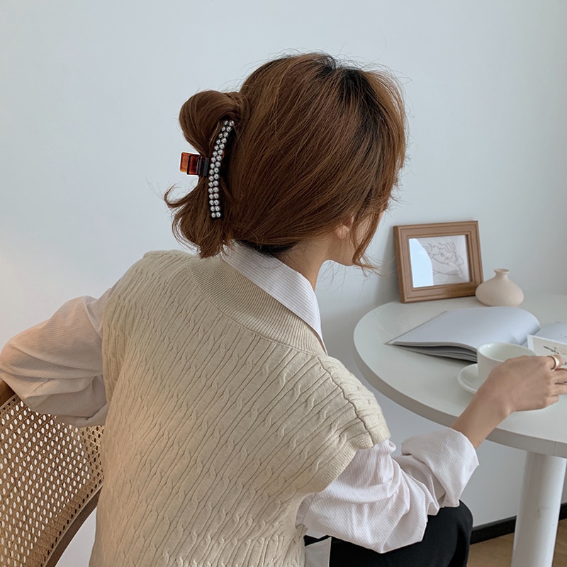Hangzhi 2020 novo vintage grandes garras de cabelo pérola marrom acrílico lavagem rabo de cavalo titular grampos de cabelo para acessórios de cabelo feminino