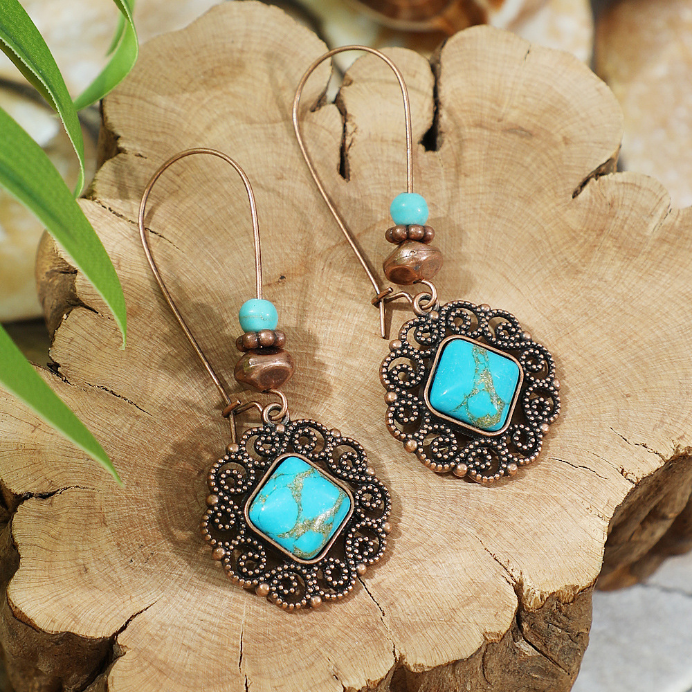 Pendientes colgantes marrones geométricos étnicos Vintage para mujer personalidad vacaciones Casual pendientes diarios joyería Bohemia: Vino tinto