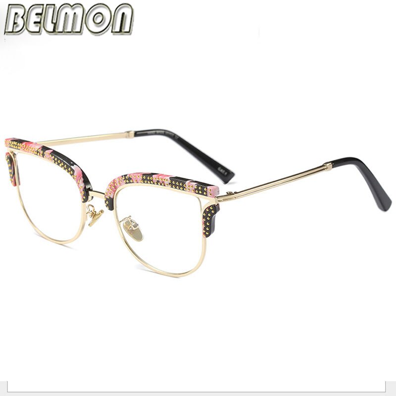 Belmon Optical Eyeglasses Women Prescription Spectacles Diamond Glasses Frames Transparent Clear Lens Eyewear RS824: 97518 Leopard