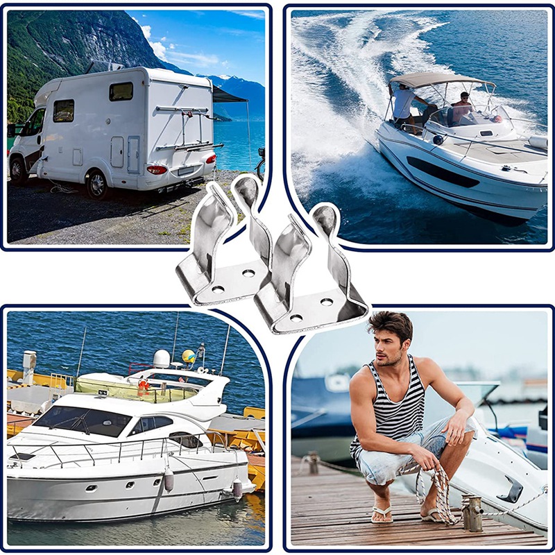 4 Pieces Of Stainless Steel Boat Hook Small Spring Clamp Holder Boat Oar Holders Marine Spring Clip Silver Bracket Clip