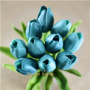 10 ks modrozelené tulipány umelé kvety skutočný dotyk pu artificiales para decora kytica domov svadobná výzdoba umelé kvety: Tyrkysová 28