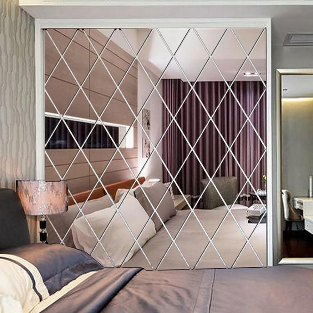 Rhombus form 3d spejl væg klistermærker diamanter trekanter akryl væg spejl klistermærker til børneværelse stue boligindretning