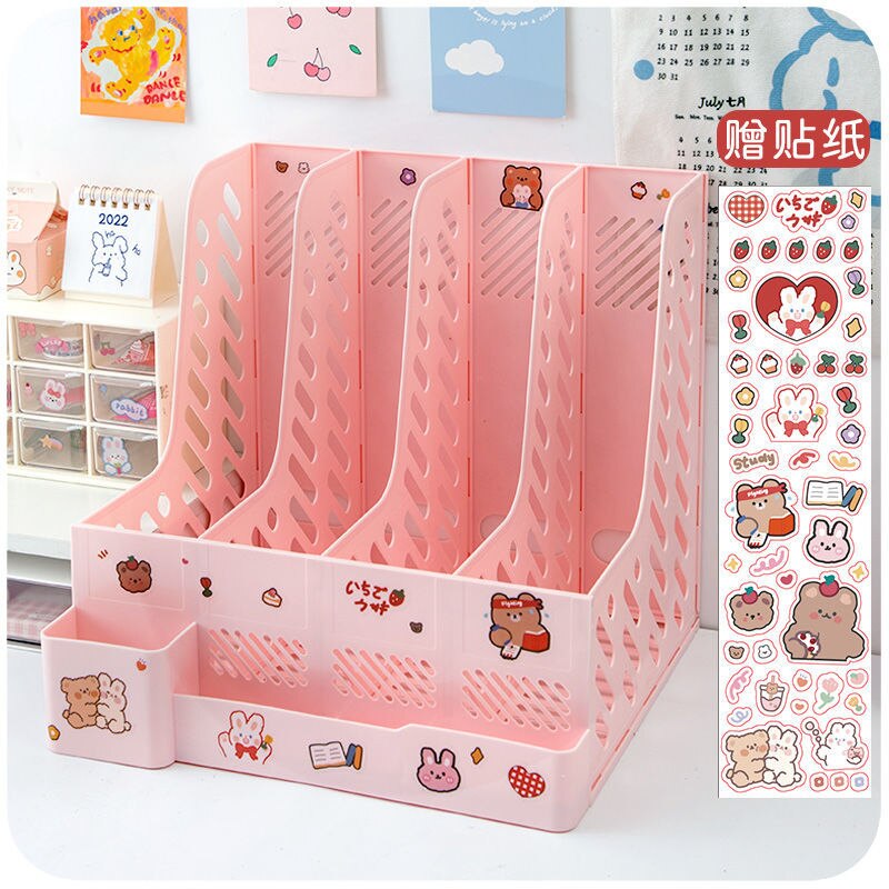Kawaii Desk Organizer File Tray Desk Book Stand Office Desk Book Storage Box Bookends Book Shelf Stationery Organizer: 1