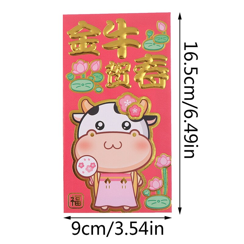 6 Stuks Chinese Ox Jaar Lente Festival Creatieve Rode Envelop Trouwen Rode Envelop