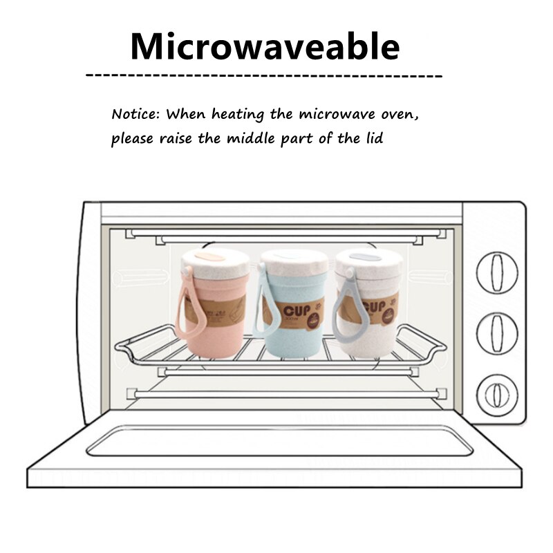 300Ml Tarwe Stro Verzegelde Soep Beker Met Deksel Gezond Materiaal Water Ontbijt Draagbare Magnetron Lunchbox Servies Voedsel
