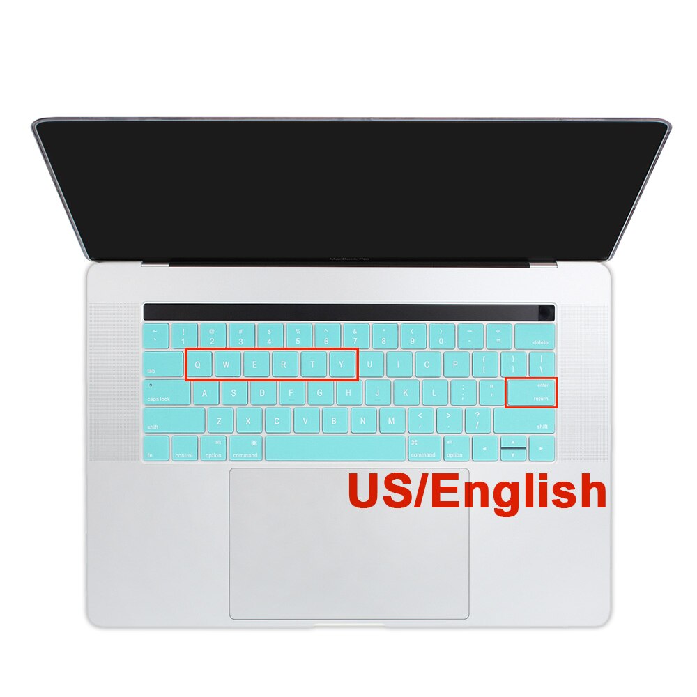 USA USA wprowadź rosyjski arabski ukraina angielski układ cienka miękka klawiatura silikonowa pokrywa dla Macbook Pro 13 15 touch bar 2019 2018: US English cyan