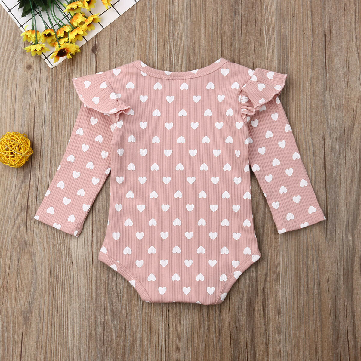 Pudcoco Lente Herfst Kleding Pasgeboren Kids Baby Meisjes Jongen Geribbelde Kleding Ruche Harten Jumpsuit Vliegen Lange Mouw Bodysuit Outfit