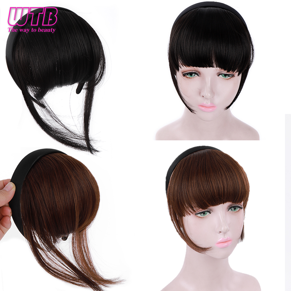 WTB-Cinta para La Cabeza corta y recta, flequillo con Clip en una pieza, para mujer, resistente al calor, negro sintético, flequillo Romo Natural