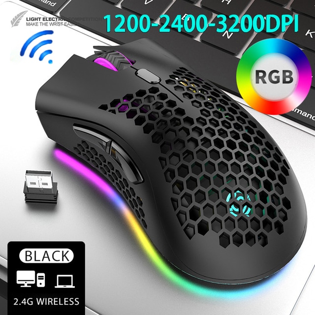 BM600 Rechargeable USB 2.4G Wireless RGB Light Honeycomb Gaming Mouse Desktop PC Computers Notebook Laptop Mice Mause Gamer Cute: black