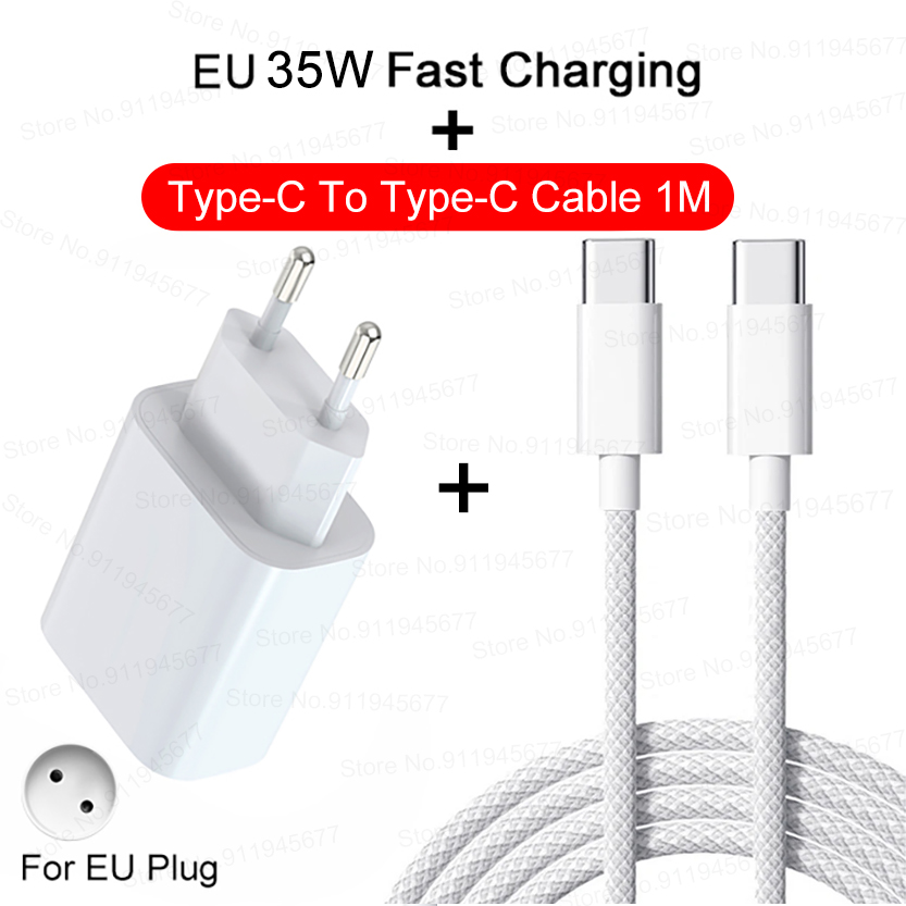 PD 35W Schnellladegerät für iPhone 11 12 13 14 15 Pro Max Schnellladekabel für iPhone 15 Plus USB Typ C Datenleitung Telefonladegerät: EU