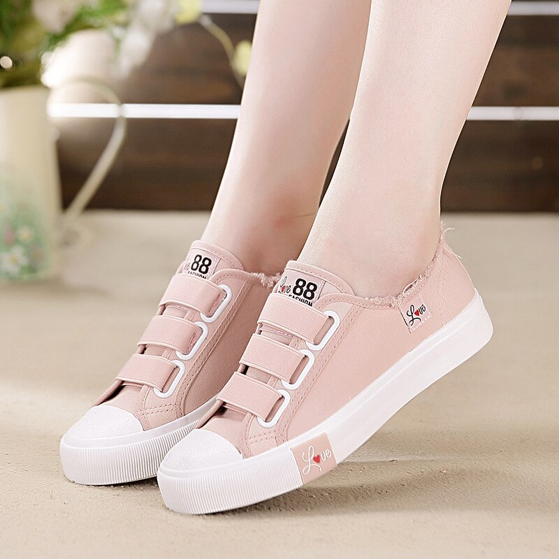 Mew plate-forme baskets toile chaussures femmes solide Superstar crochet boucle vulcaniser chaussures filles Zapatos De Mujer K563: Rose / 37
