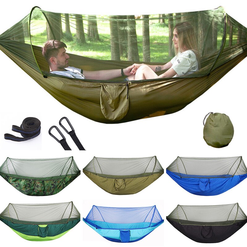 1pcs outdoor camping single double nylon automatic quick-opening hammock with mosquito net S7B0984