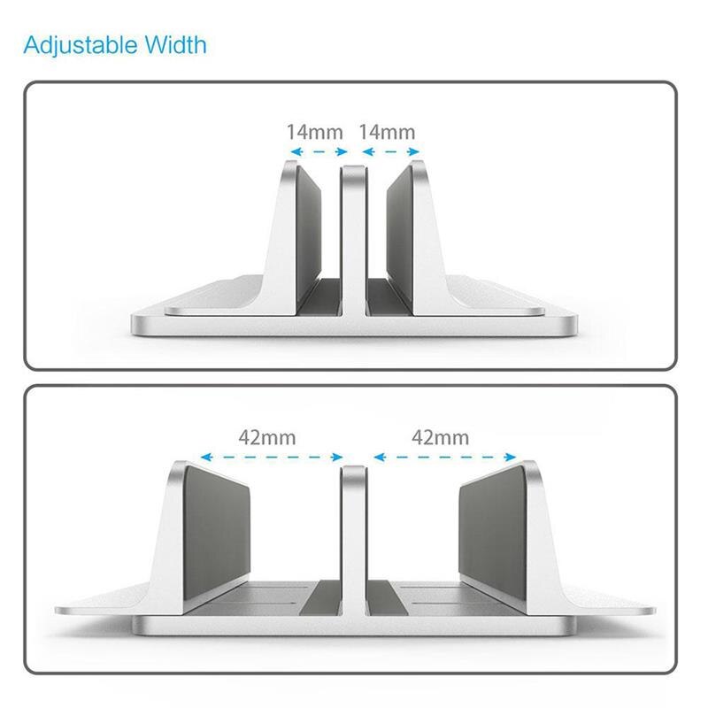 Vertikal verstellbarer laptopständer aus aluminium für macbook pro, air, tragbare notebooks, tablets, aufbewahrungsmöglichkeiten, basis und buchhalter