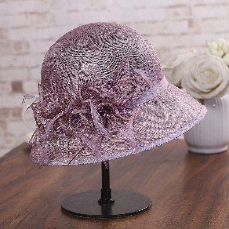 UK Lady Sinamay Hat Women Church Fascinators For Wedding Dress Kentucky Derby Hats Party Flower Fedoras Hats: Default Title