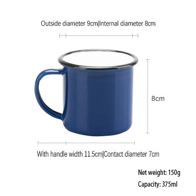 Coffee Tea Cup Nostalgic Vintage Enamel Drinkware Coffee Cups Tea Cup Printed Coating Belly Milk Breakfast Mug: a.blue