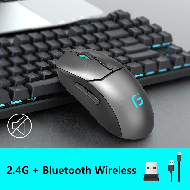2.4g bluetooth trådløs mus usb genopladelig magisk lydløs gaming mus til xiaomi bærbar pc gamer computer mac ipad android: B dobbelt tilstand grå